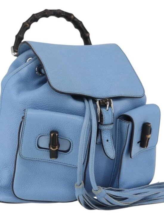 GUCCI Bamboo Backpack Leather Light Blue Silver 370833 Auth BA9273V main image 12